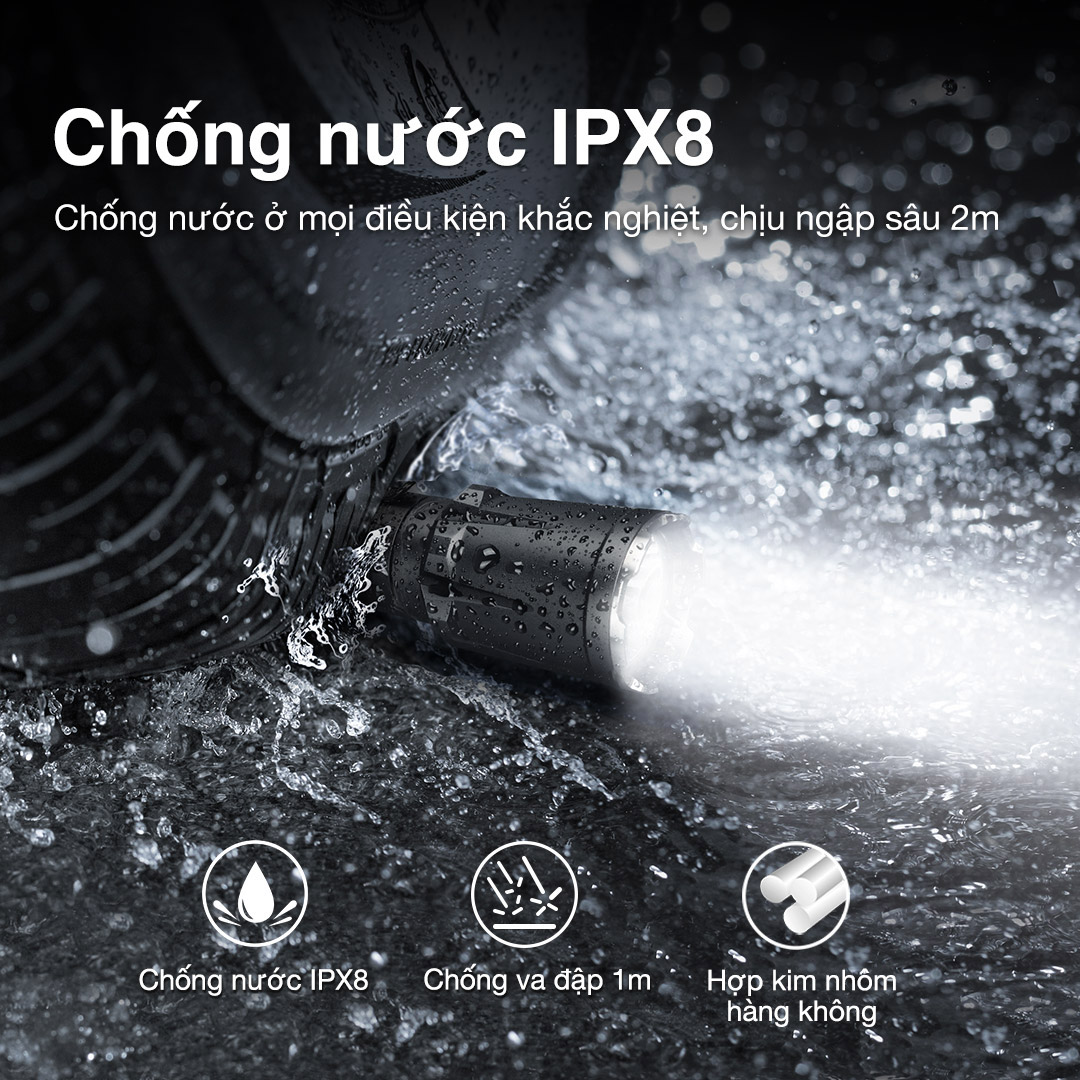 Chống nước IPX8, chịu va đập 1m, thân nhôm hàng không – bền bỉ trong mọi điều kiện khắc nghiệt.