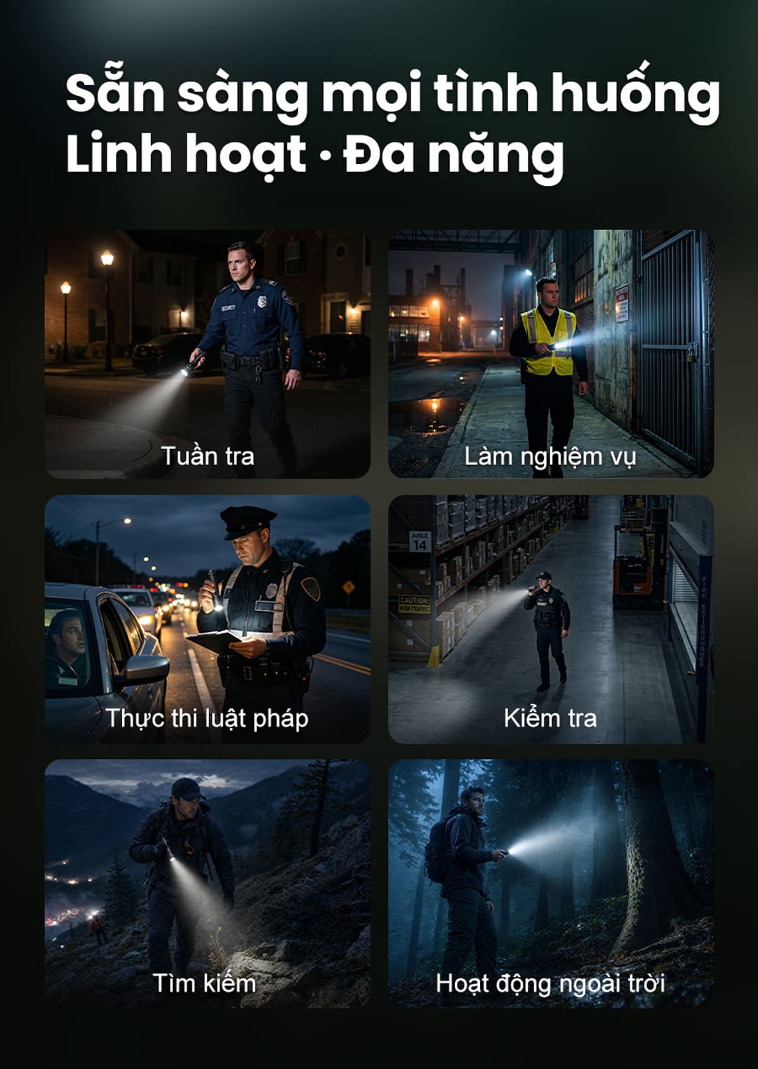 Phù hợp tuần tra, bảo vệ, kiểm tra kỹ thuật, tìm kiếm cứu hộ và các hoạt động ngoài trời.