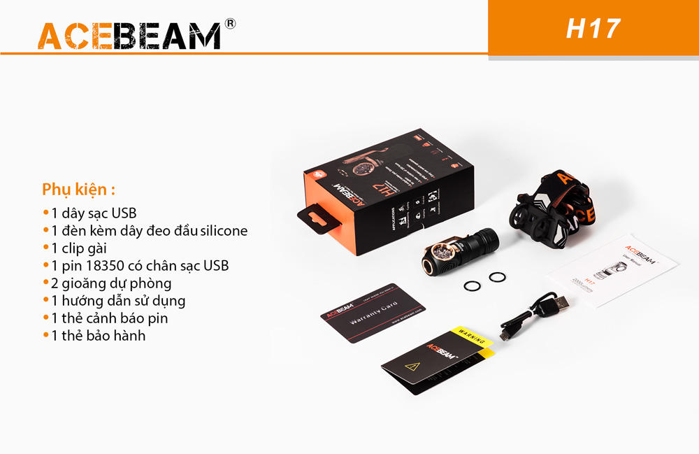 Bộ sản phẩm đèn pin đội đầu ACEBEAM H17