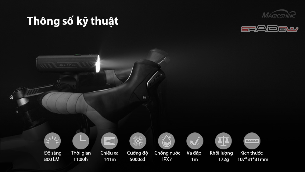 Thông số kỹ thuật của đèn xe đạp sạc usb MAGICSHINE ALLTY 800