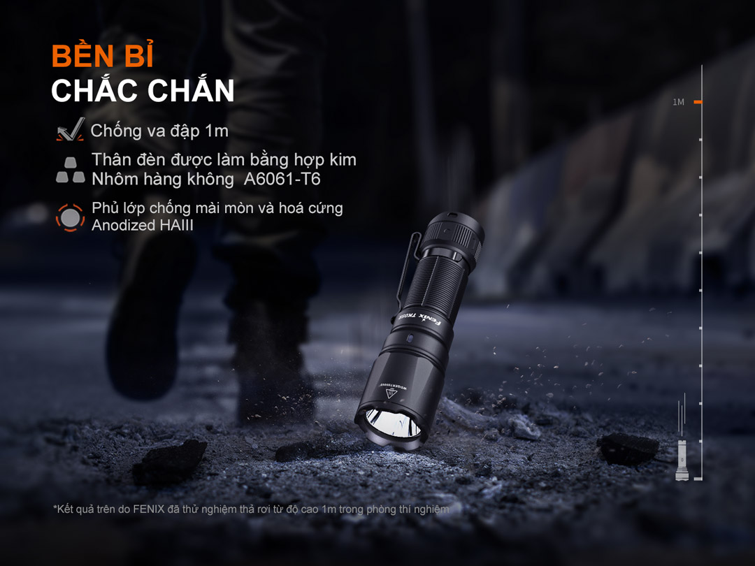 Đèn pin FENIX TK05R làm bằng nhôm hàng không A6061-T6 chống va đập 1m