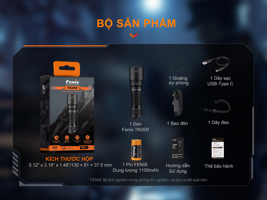 bộ sản phẩm của Đèn pin FENIX TK05R