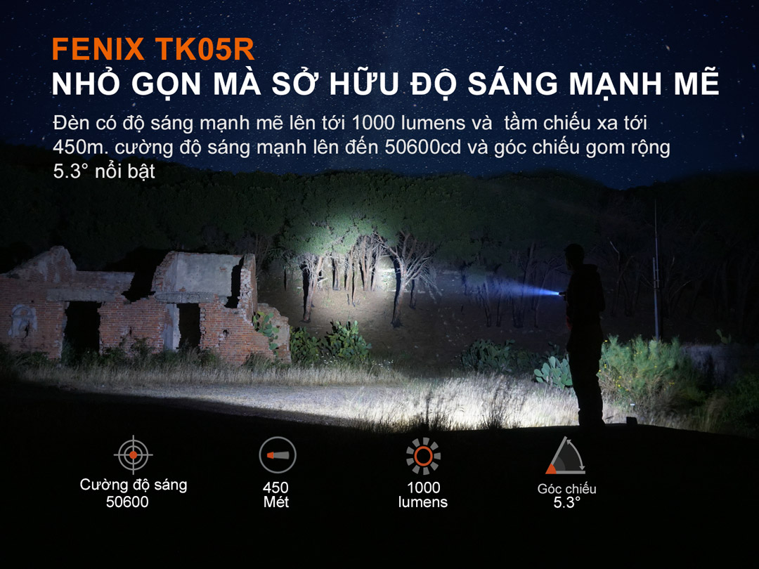 độ sáng nổi bật của đèn pin FENIX TK05R