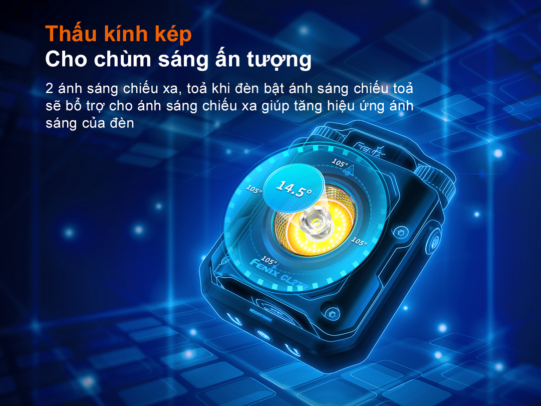 Đèn pin cắm trại FENIX CL27R sử dụng thấu kính kép cho chùm sáng ấn tượng