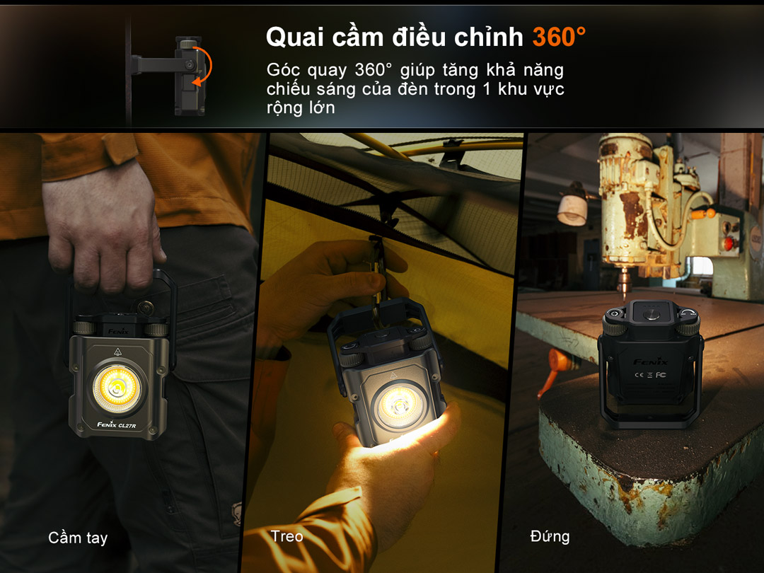 Đèn pin cắm trại FENIX CL27R sử dụng đa dạng với quai cầm đèn đa năng