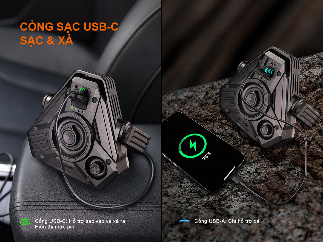 Fenix CP50R cổng sạc USB-C sạc và xả, hỗ trợ sạc pin và sạc thiết bị khác, hiển thị dung lượng pin