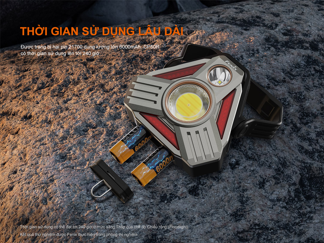 Fenix CP50R pin 21700 6000mAh, thời gian sử dụng 240 giờ, đèn pin công suất lớn, pin rời dễ thay thế