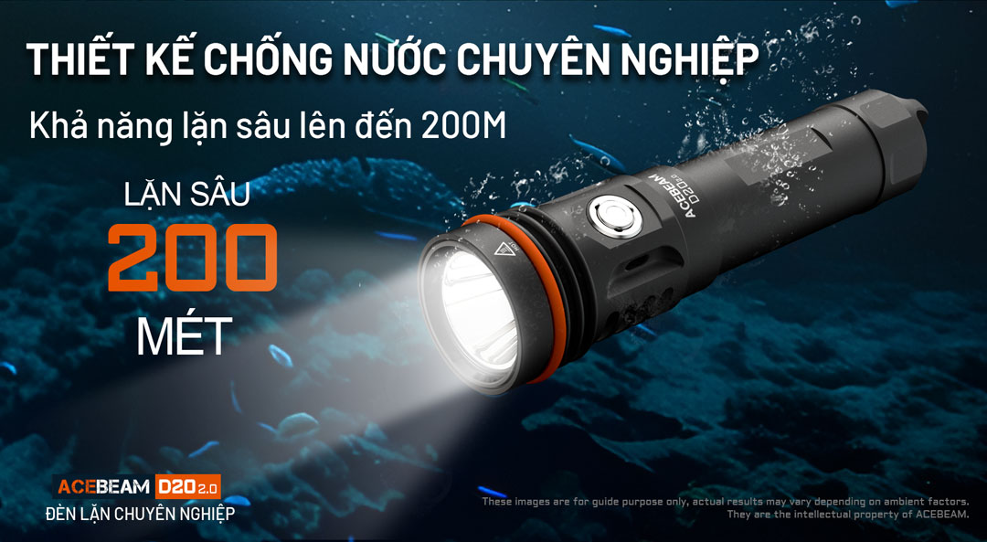 Đèn lặn ACEBEAM D20 2.0 chống nước 200m độ sâu