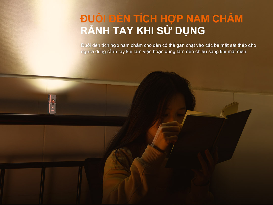 Đèn tích hợp nam châm đuôi. gắn chặt vào bề mặt sắt thép