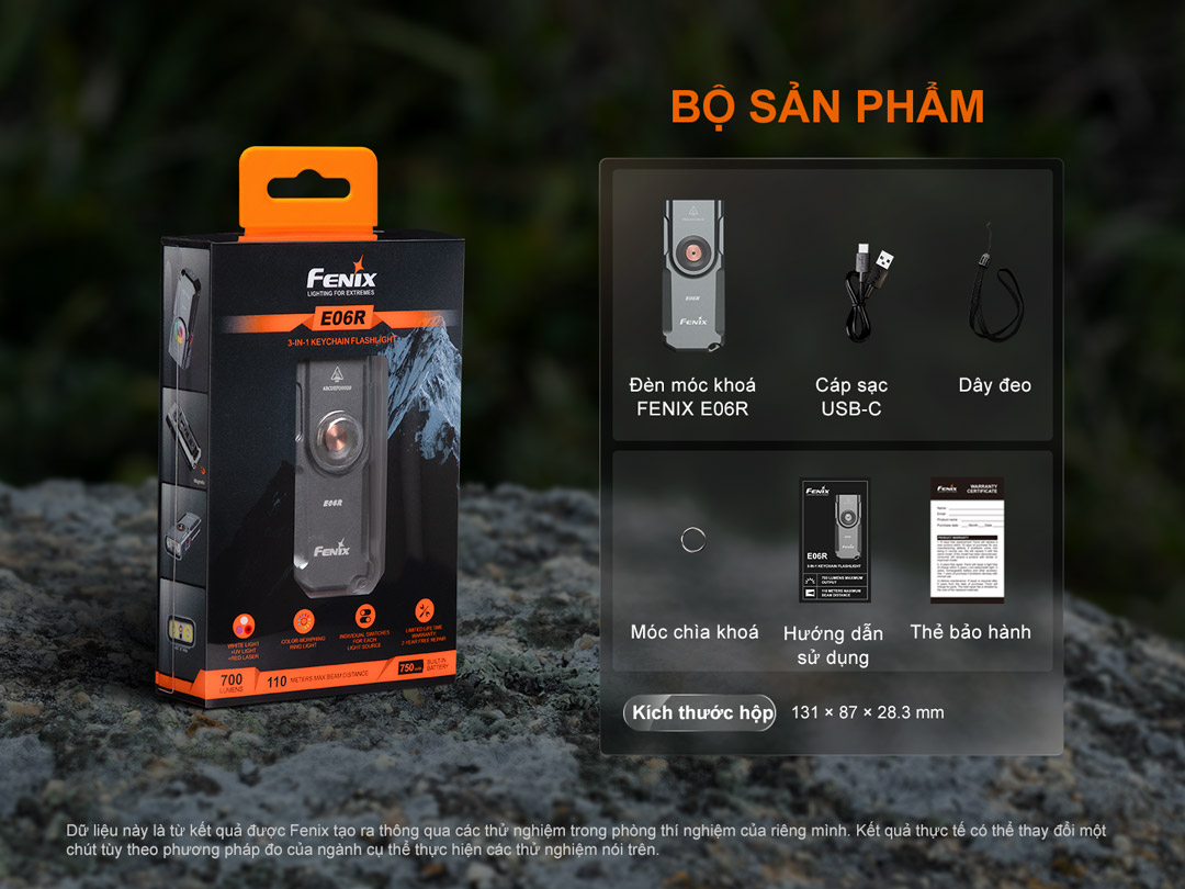 Bộ sản phẩm chi tiết của đèn pin móc khoá E06R