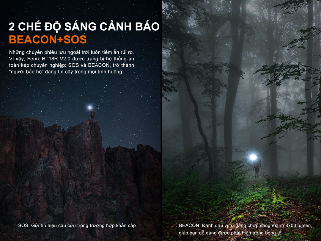 Fenix HT18R V2.0 chế độ SOS và Beacon, đèn pin cứu hộ chuyên dụng, phát tín hiệu trong tình huống khẩn cấp