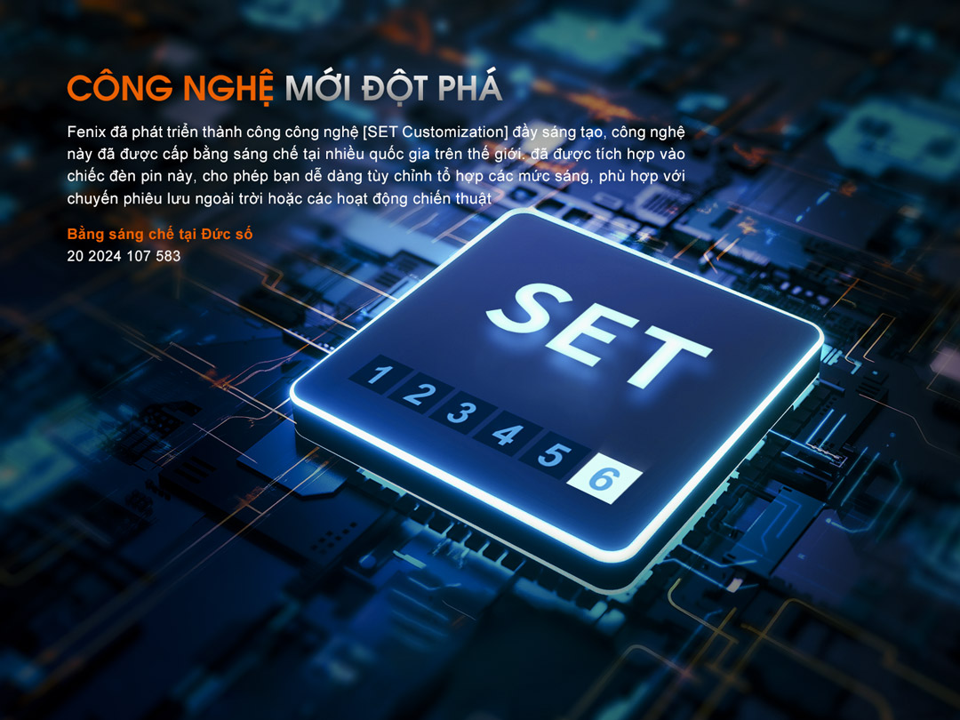 Công nghệ SET độc quyền của Fenix PD45R ACE giúp người dùng tùy biến 6 mức sáng khác nhau phù hợp nhiều tình huống.