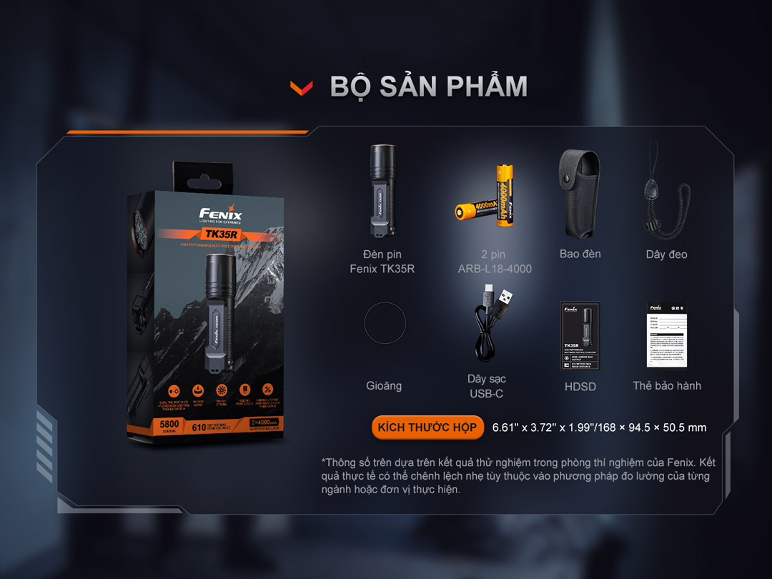 Chi tiết bộ sản phẩm của đèn FENIX TK35R