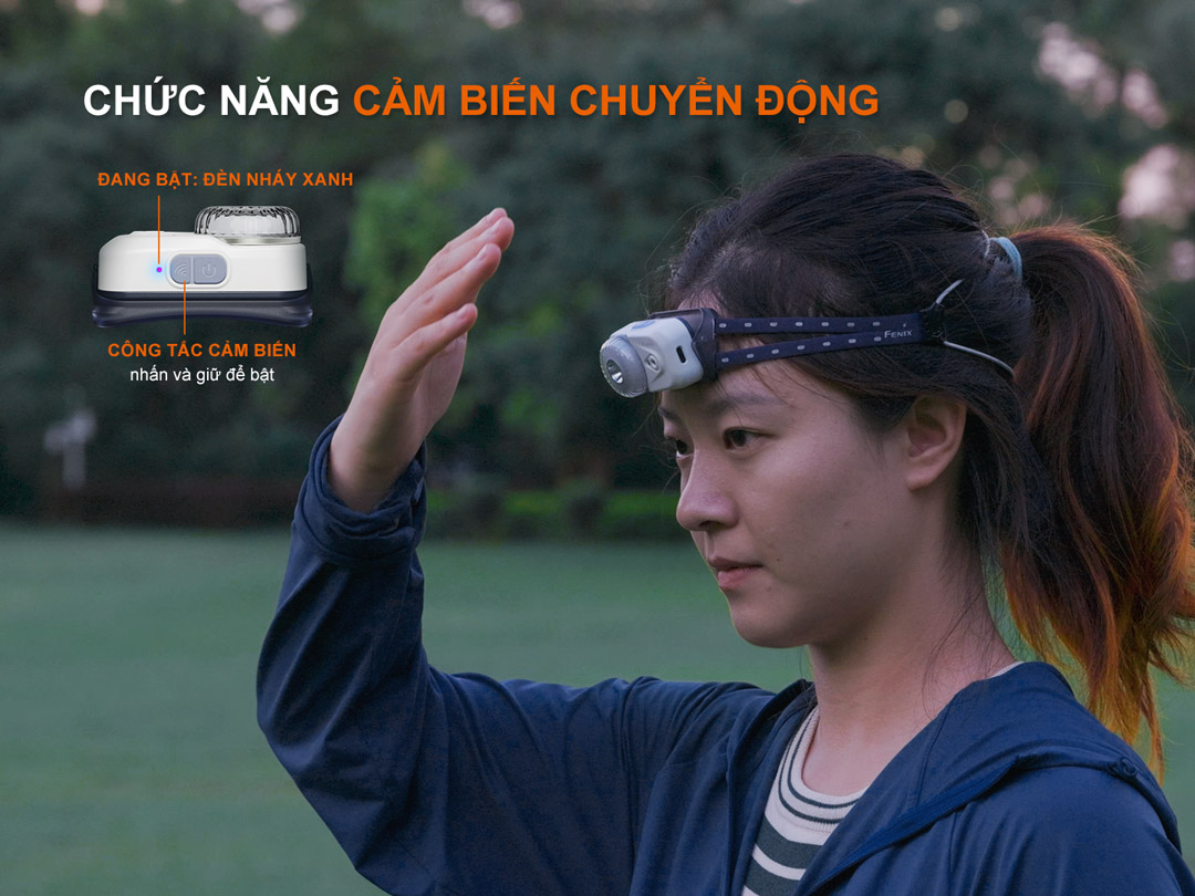 Fenix HL17R cảm biến chuyển động, bật tắt không cần chạm, thao tác tiện lợi khi chạy bộ hoặc làm việc