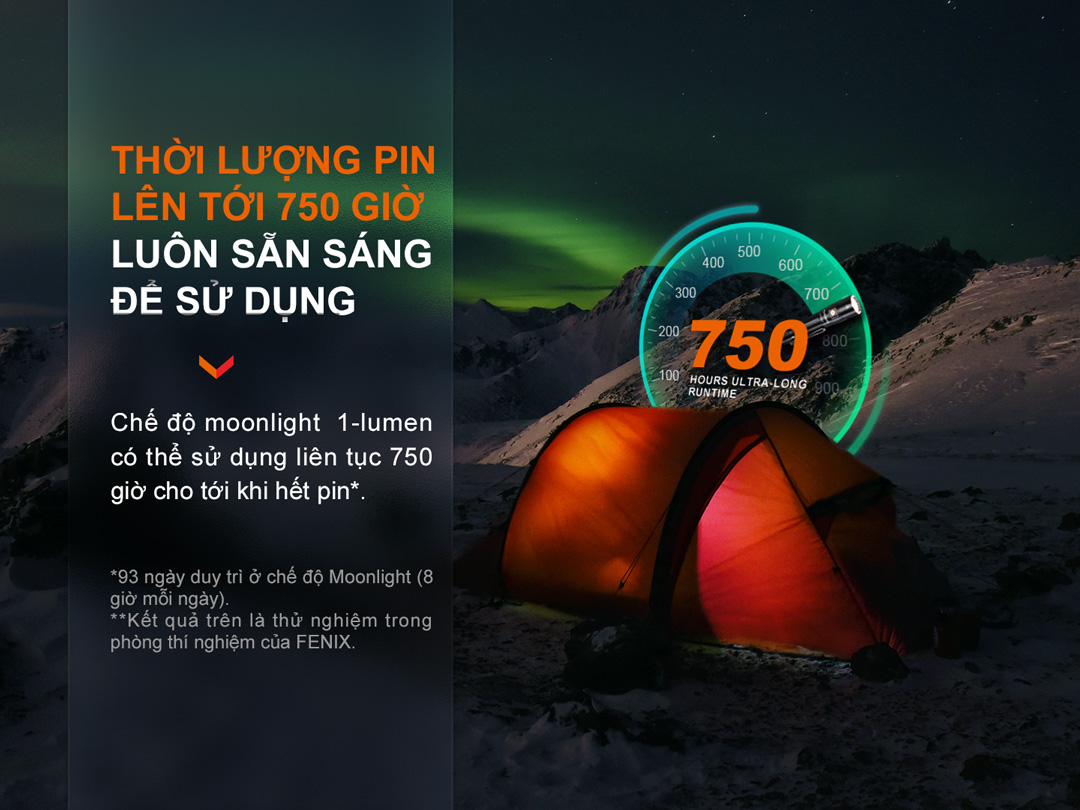 Thời lượng pin sử dụng lâu, lên tới 750 giờ.