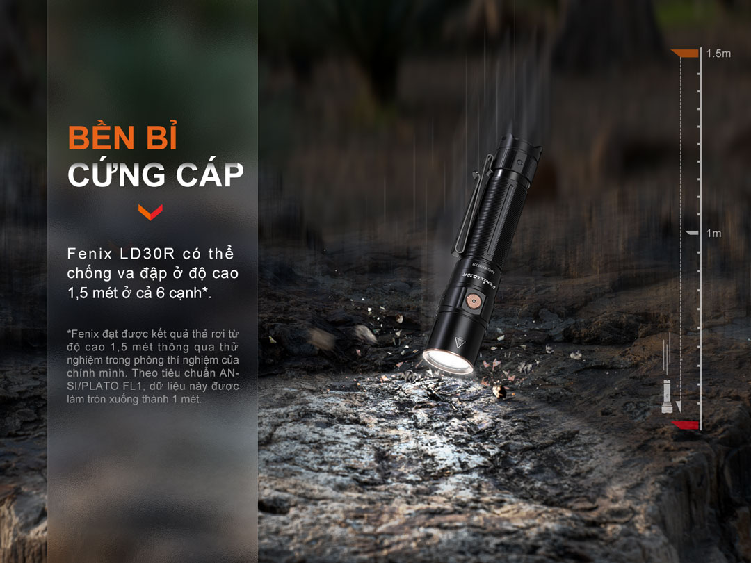 đèn bền bỉ chống va đập 1,5m ở cả 6 cạnh