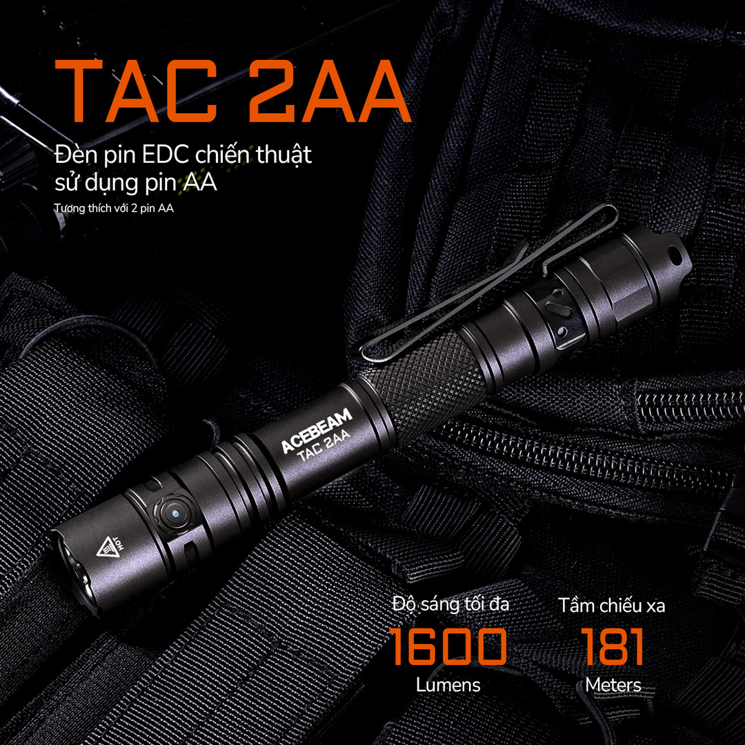 Đèn pin ACEBEAM TAC 2 AA nhỏ gọn chiến thuật sử dụng pin AA