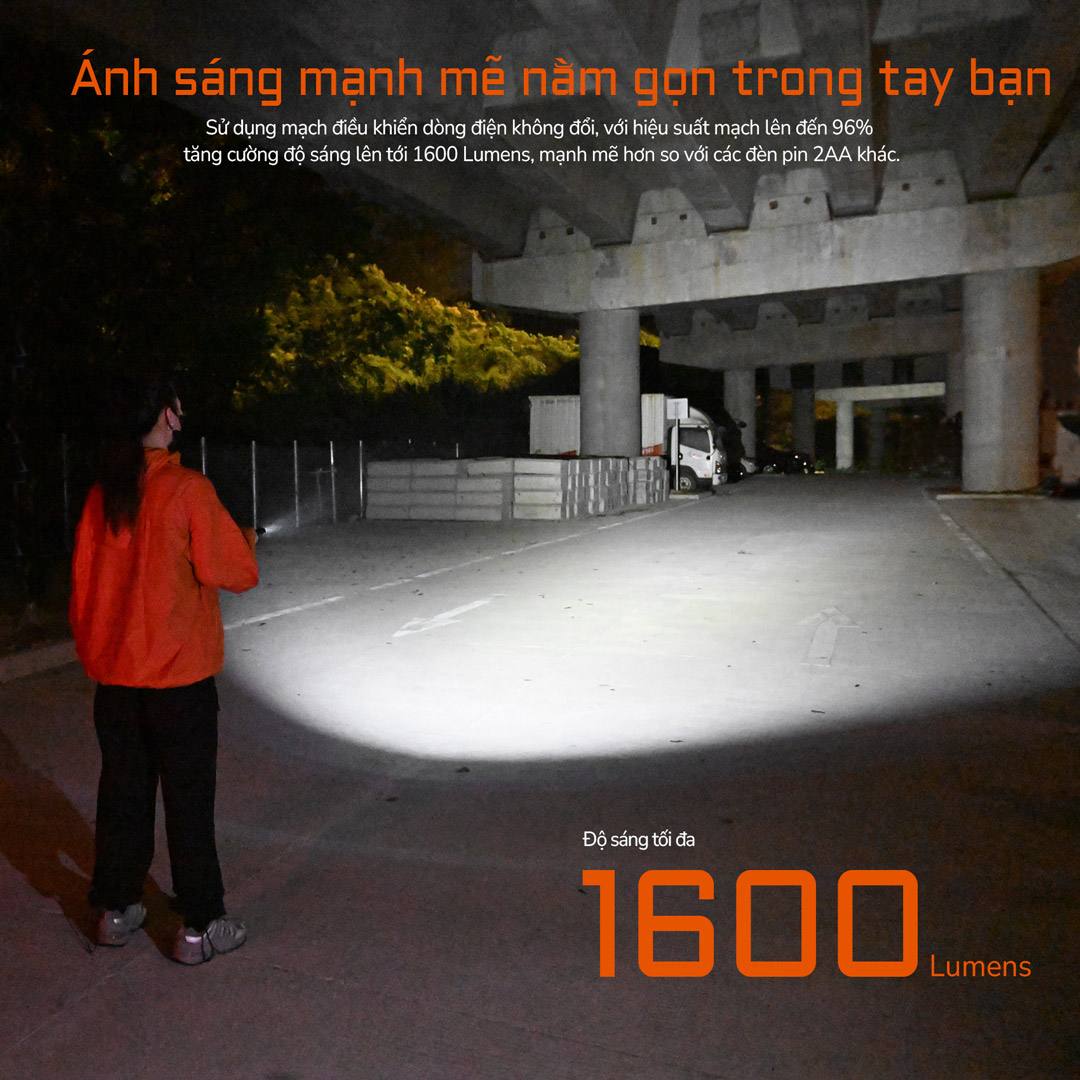 Ánh sáng mạnh mẽ 1600 Lumens mạnh hơn so với các đèn pin AA thông thường