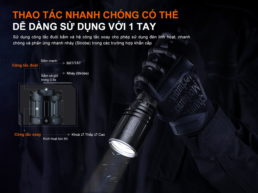 Trang bị hệ công tắc xoay và công tắc bấm linh hoạt khi sử dụng