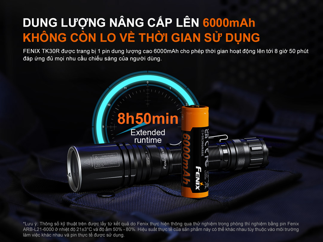 Sử dụng 1 pin sạc dung lượng cao 6000mAh cho thời gian sử dụng lên đến 8h50p