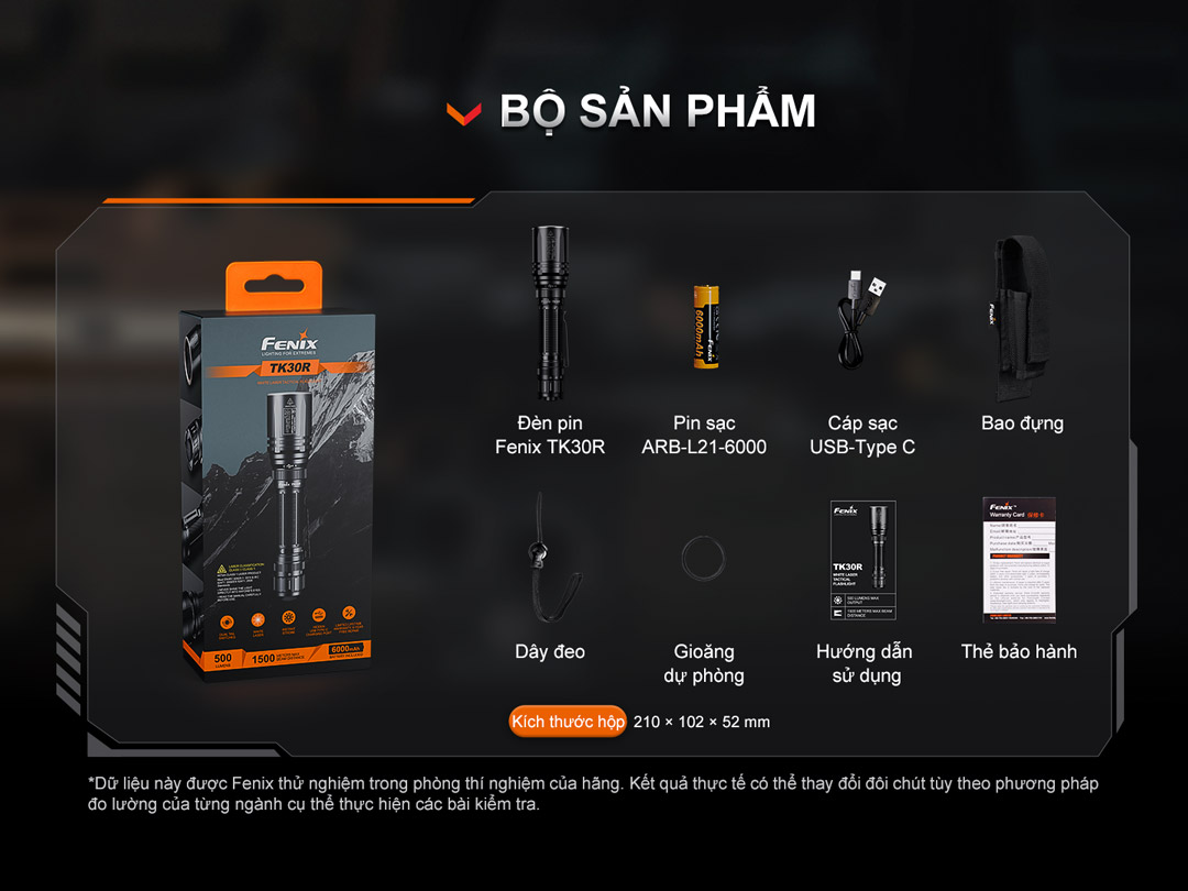 Bộ sản phẩm của đèn pin FENIX TK30R