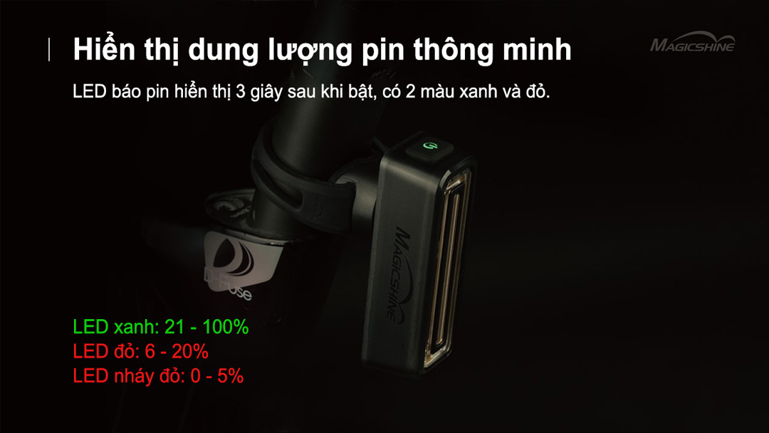 Led báo pin của  Đèn hậu xe đạp MAGICSHINE SEEMEE 100 V2.0