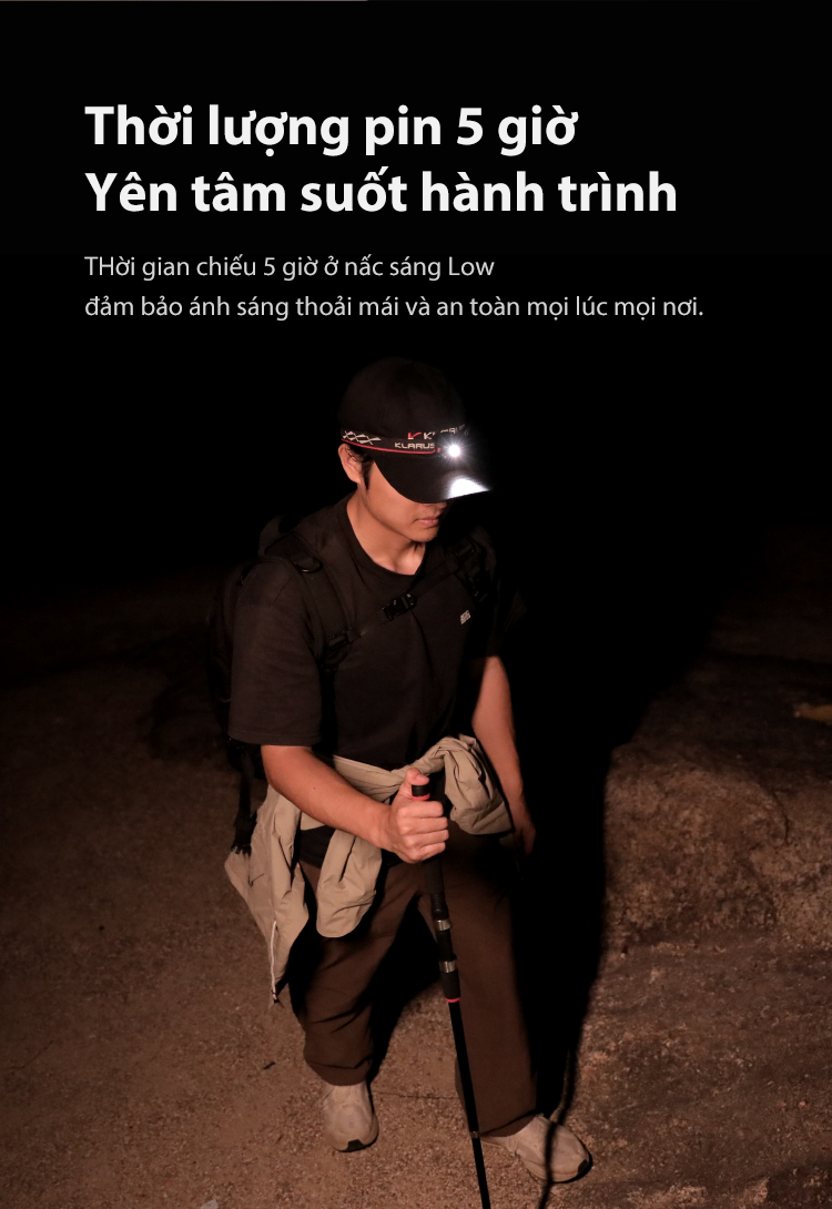 Đèn pin đeo đầu gài mũ siêu nhẹ KLARUS HM3 thời lượng pin 5 giờ