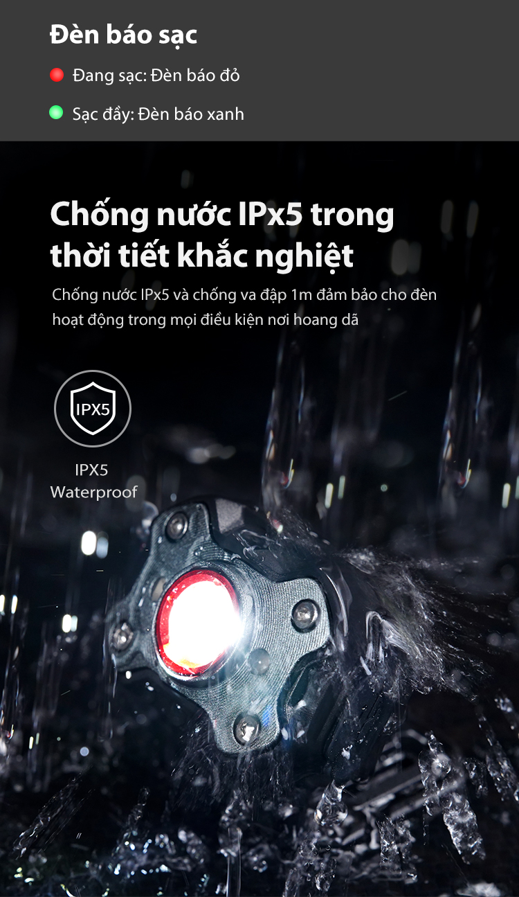 Đèn pin đeo đầu gài mũ siêu nhẹ KLARUS chống nước tiêu chuẩn IPx5