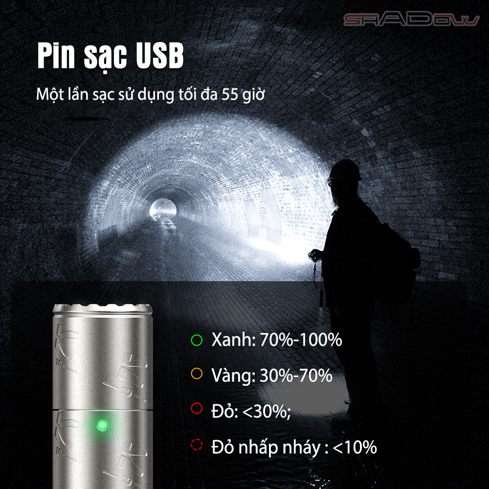 đèn K10 sử dụng pin sạc USB