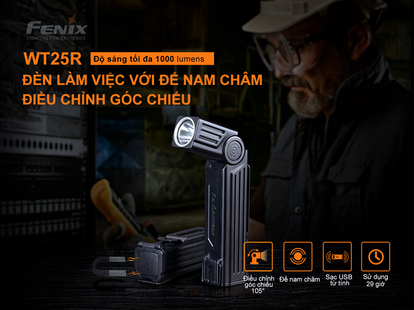 Fenix WT25R - Đèn làm việc đa năng với đế nam châm, điều chỉnh góc chiếu