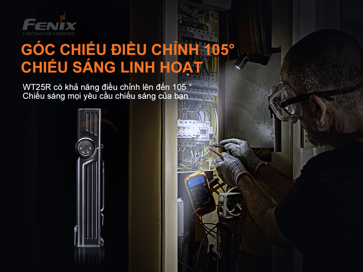 WT25R có đầu đèn xoay được điều chỉnh góc chiếu