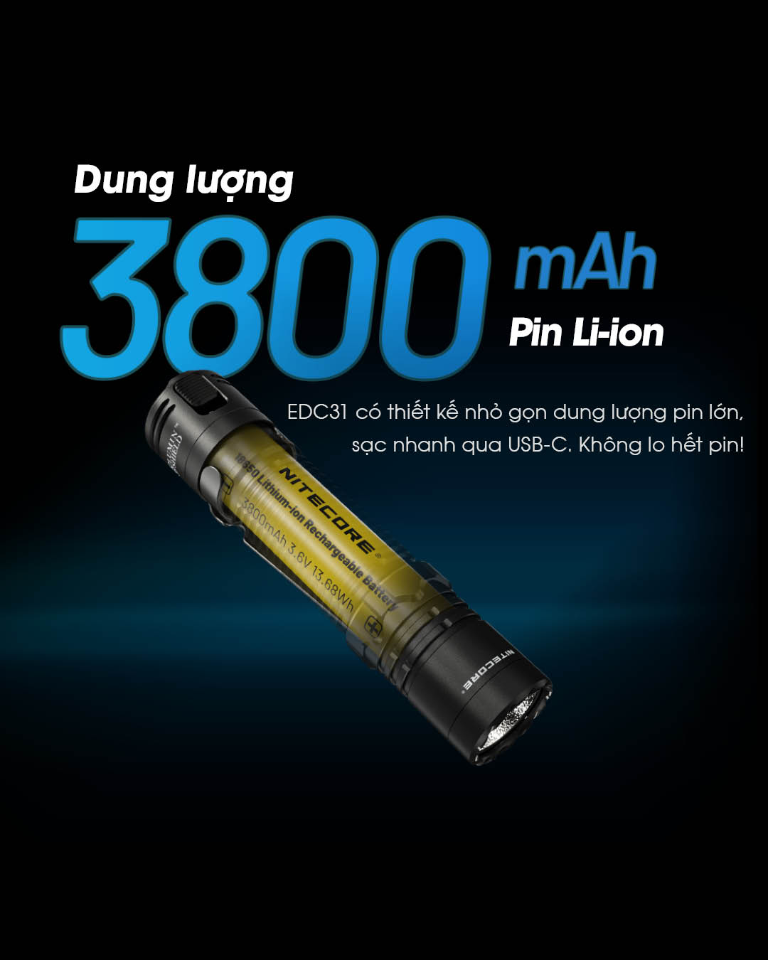 Thiết kế pin liền thân dung lượng 3800mAh
