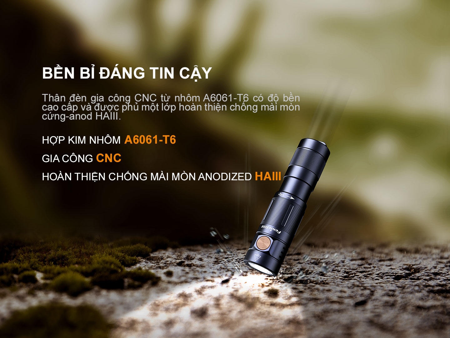 đèn pin mini móc khóa fenix e09r làm từ hợp kim nhôm a6061-t6