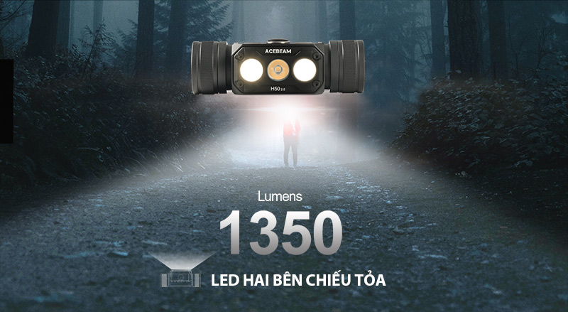 ACEBEAM H50 V2.0 có led 2 bên chiếu tỏa 1350 lumen
