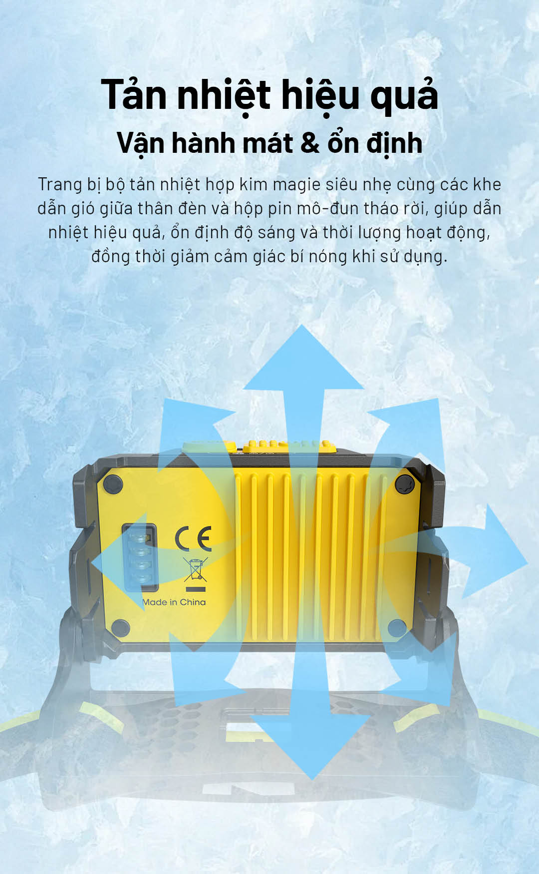 Hợp kim magie siêu nhẹ và khe dẫn gió giúp NITECORE HA27 UHE tản nhiệt nhanh, giảm nóng và duy trì độ sáng ổn định khi sử dụng lâu dài.