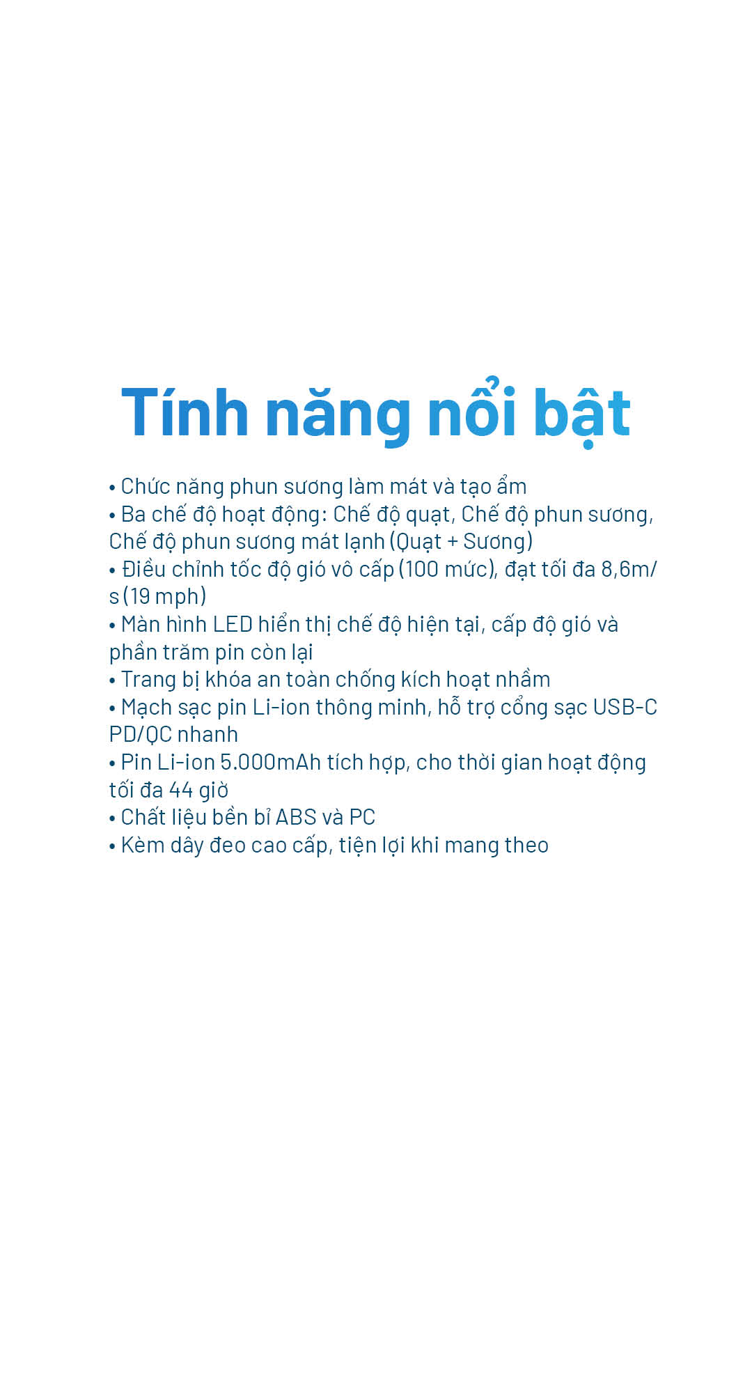 Tổng hợp các tính năng quan trọng của quạt điều hòa mini NITECORE izzCool 20 Pro.
