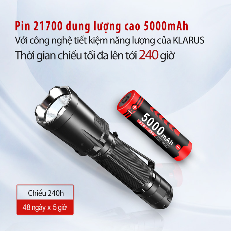 klarus xt21c sử dụng pin 21700 dung lượng cao 5000mah