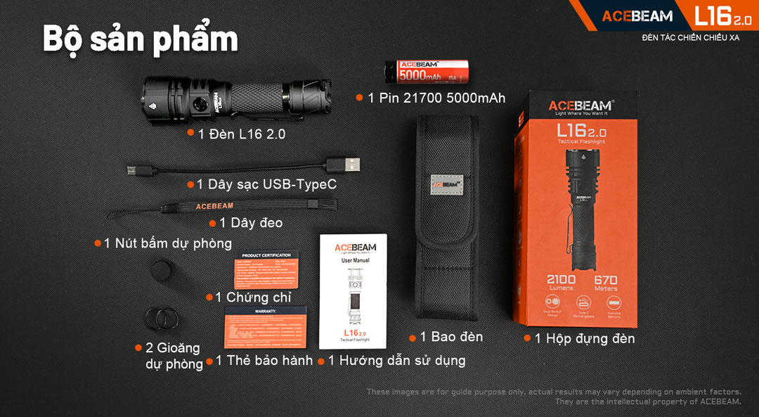 Hình ảnh bộ sản phẩm của Đèn pin ACEBEAM L16 V2.0