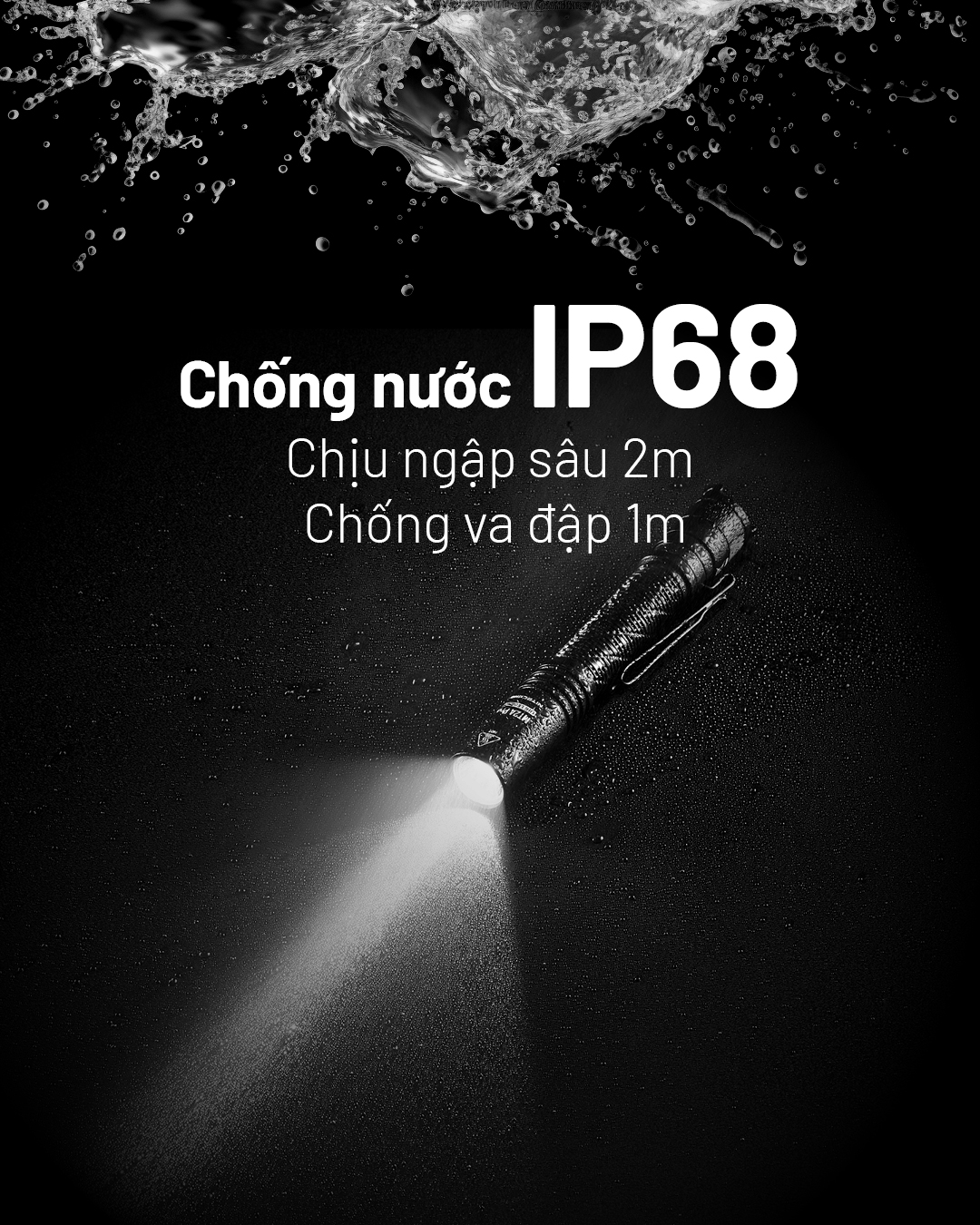 Đèn pin chông nước ip68 và chống va đập 1m