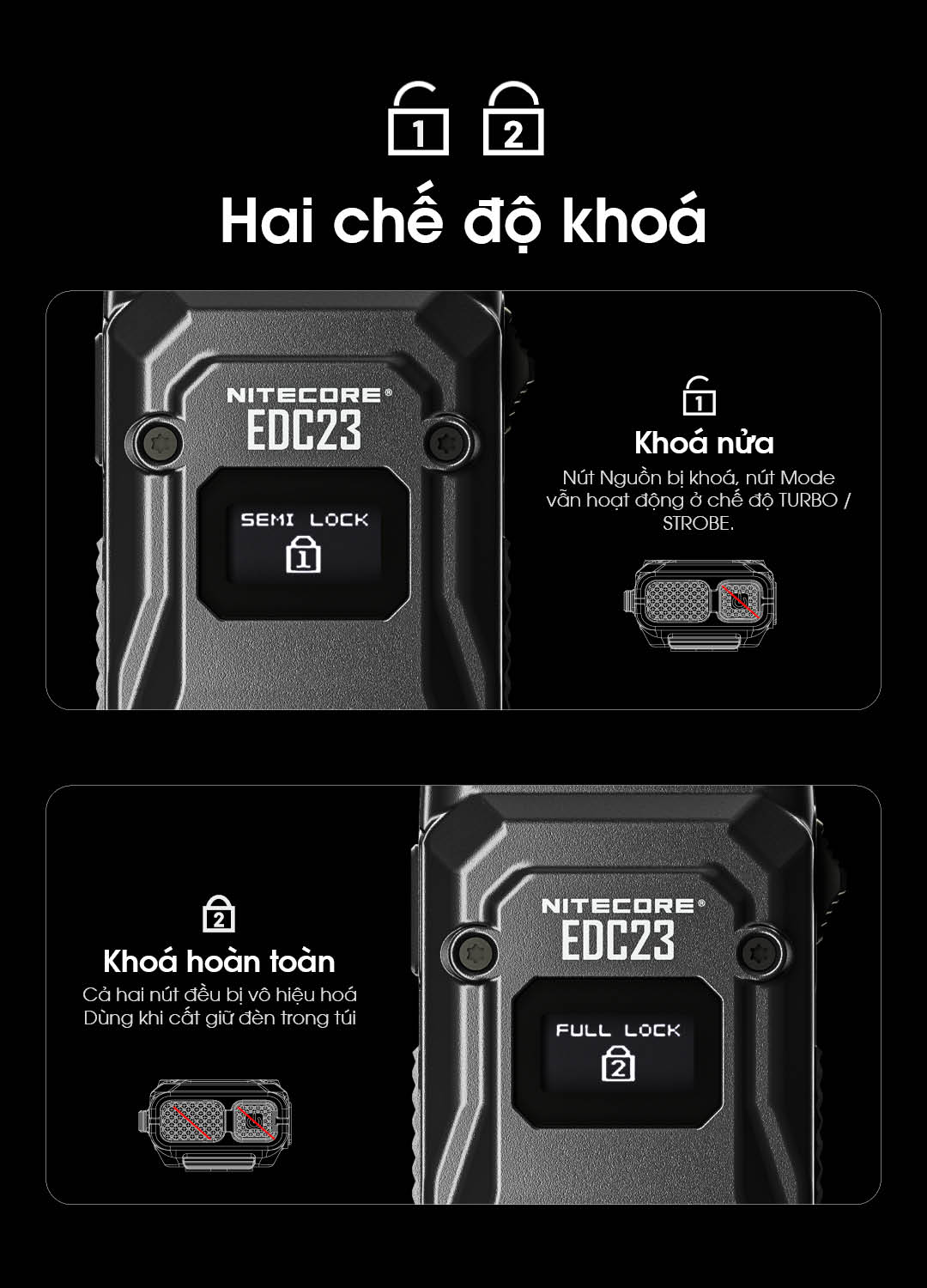 2 chế độ khóa sử dụng công tắc khóa cơ học