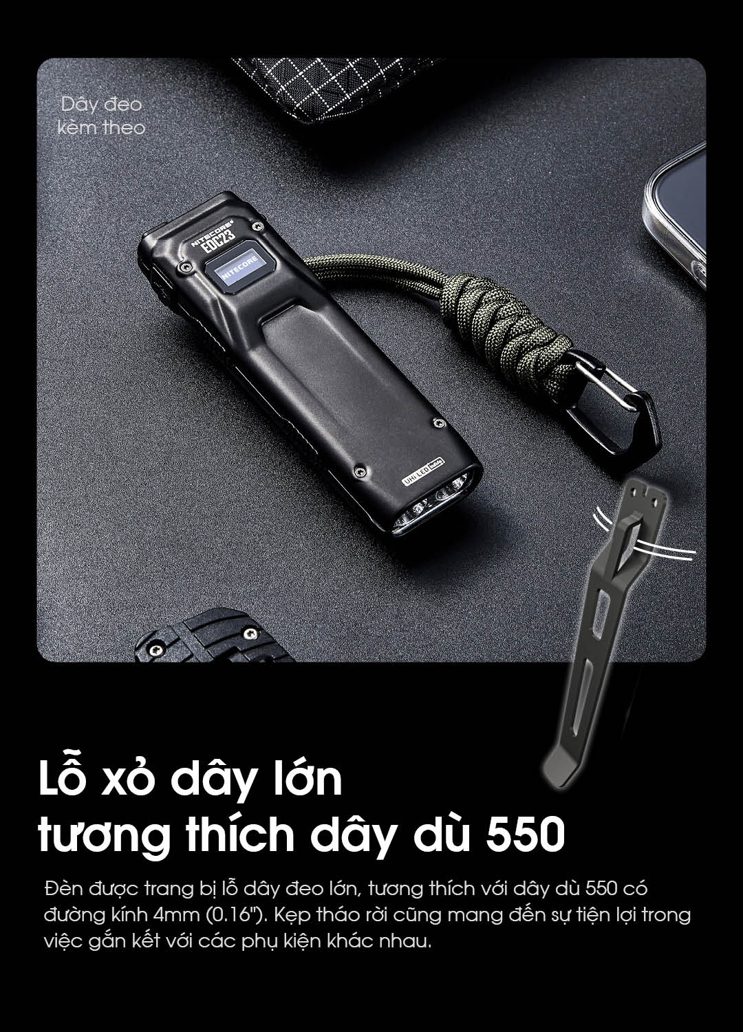 Nitecore EDC23 hỗ trợ các phụ kiện
