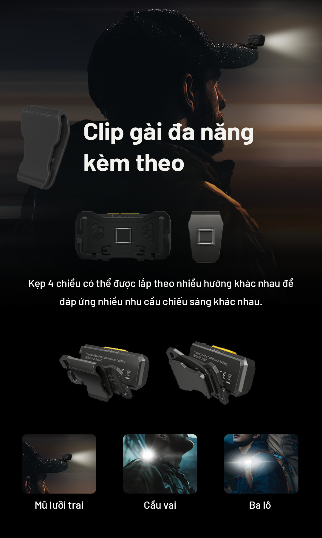 Đèn đeo đầu NITECORE NU27 trang bị clip gài đa năng