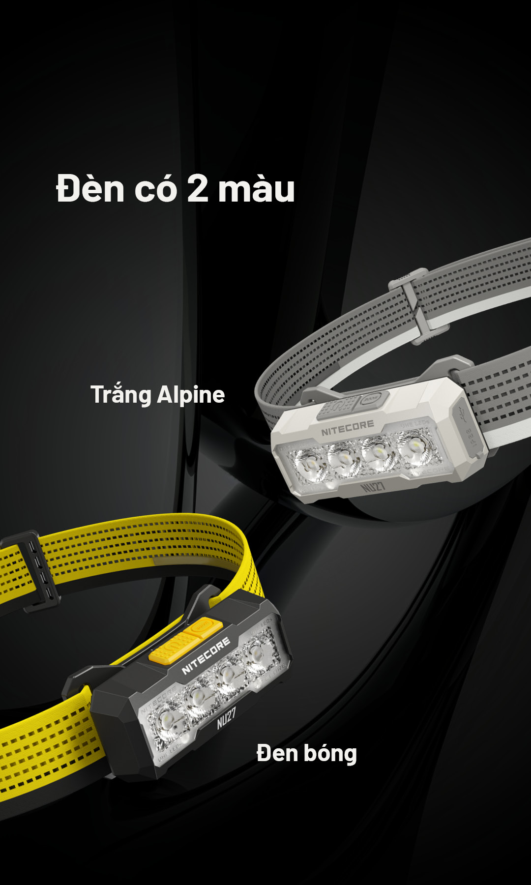 Đèn đeo đầu NITECORE NU27 có 2 màu vàng đen và trắng