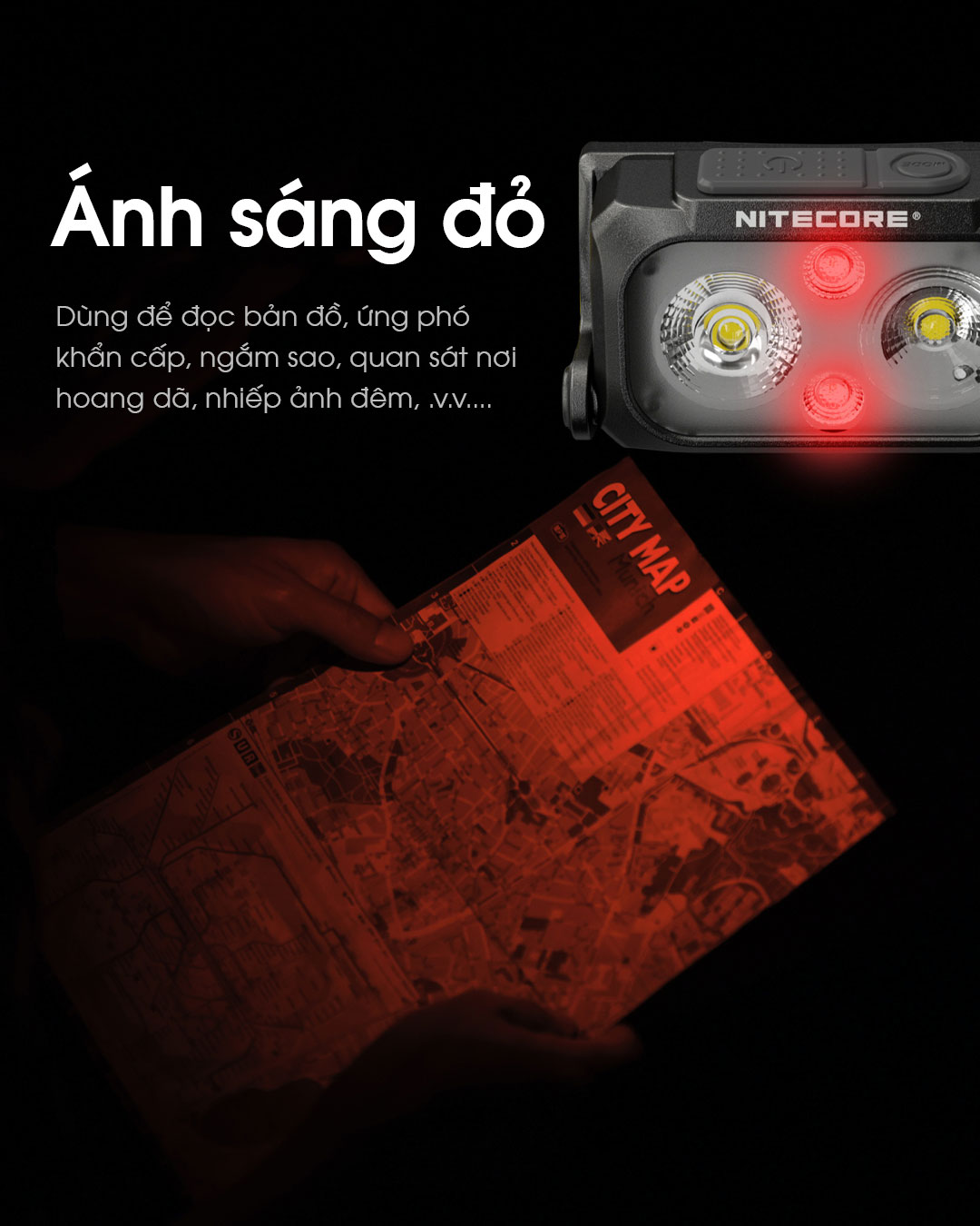ánh sáng đỏ dùng đọc bản đồ hoặc trong tình huống khẩn cấp