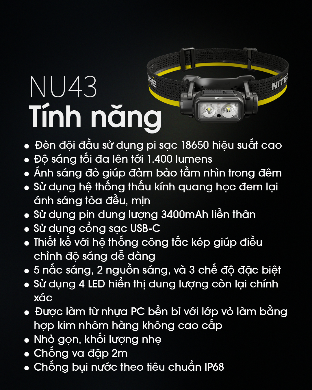 đặc điểm nổi bật của đèn pin đội đầu NITECORE NU43