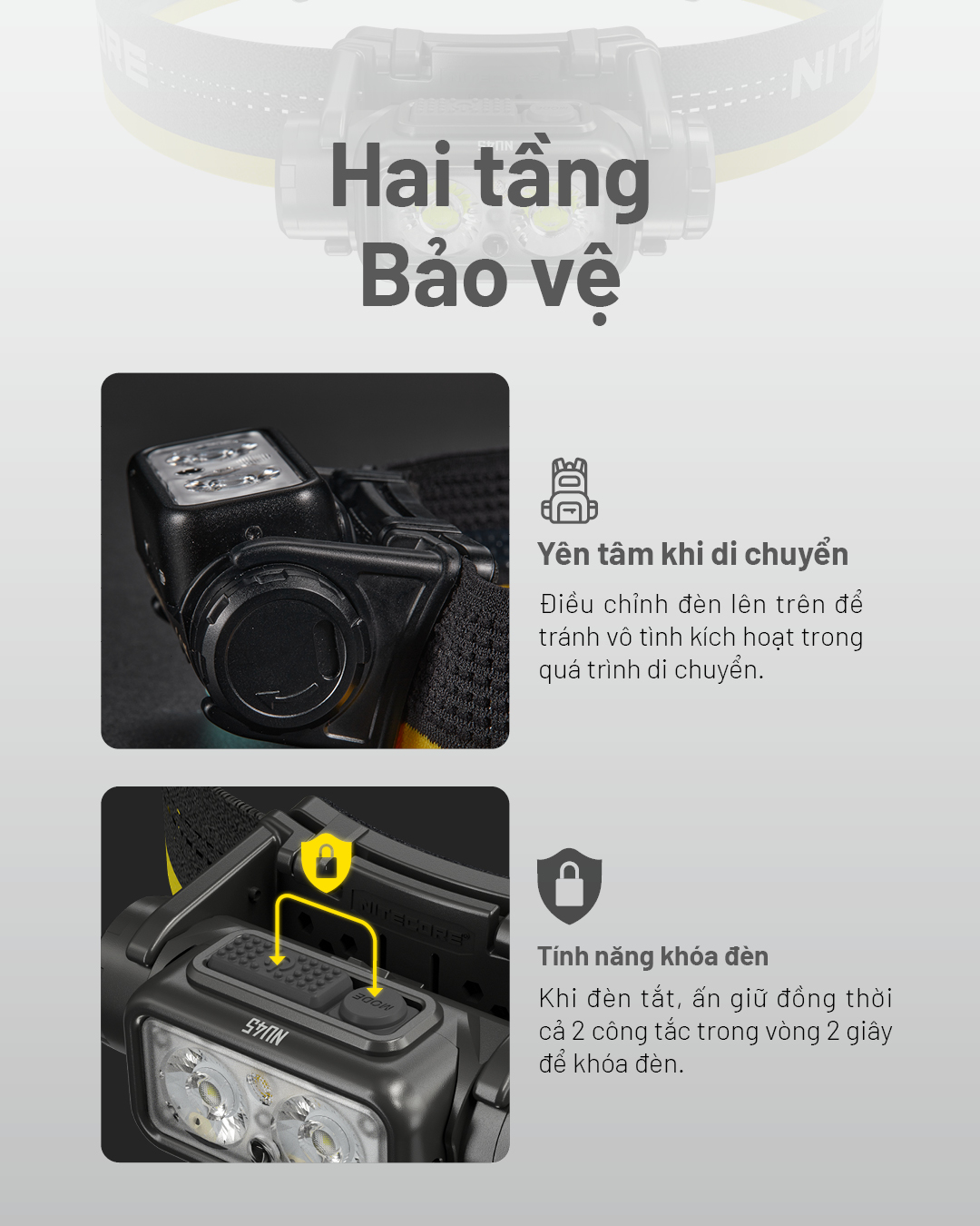Đèn đội đầu NITECORE NU45 có bảo vệ 2 tầng