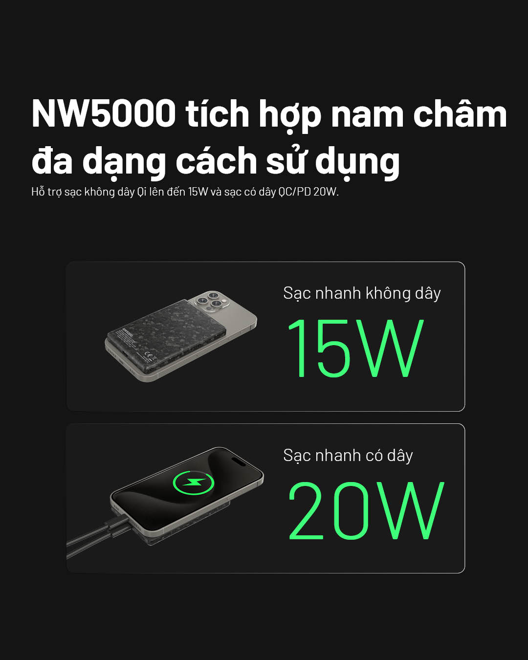 Hỗ trợ sạc nhanh không dây và có dây