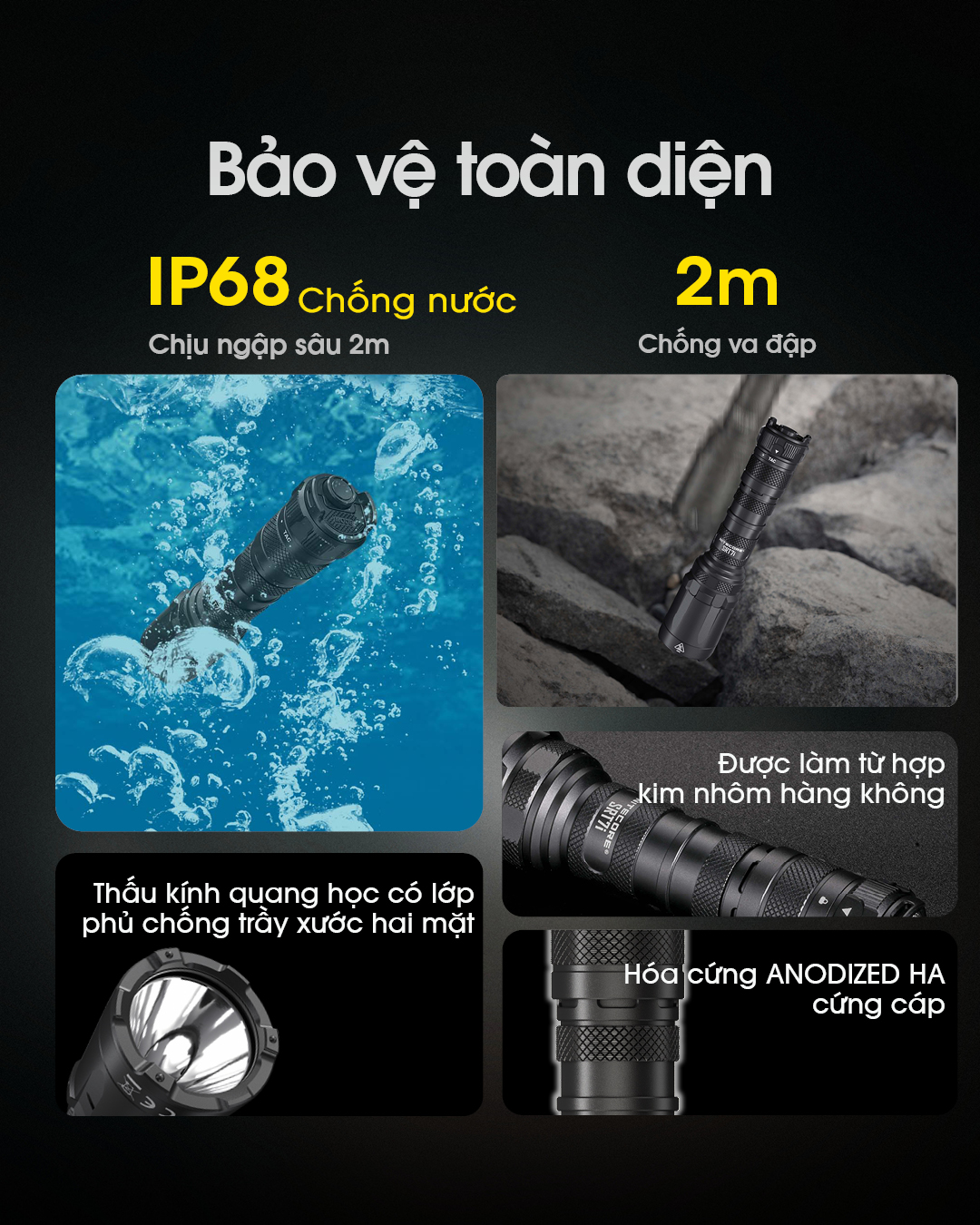 Đèn pin siêu sáng NITECORE SRT7i chống nước ip68 chống va đập 2m