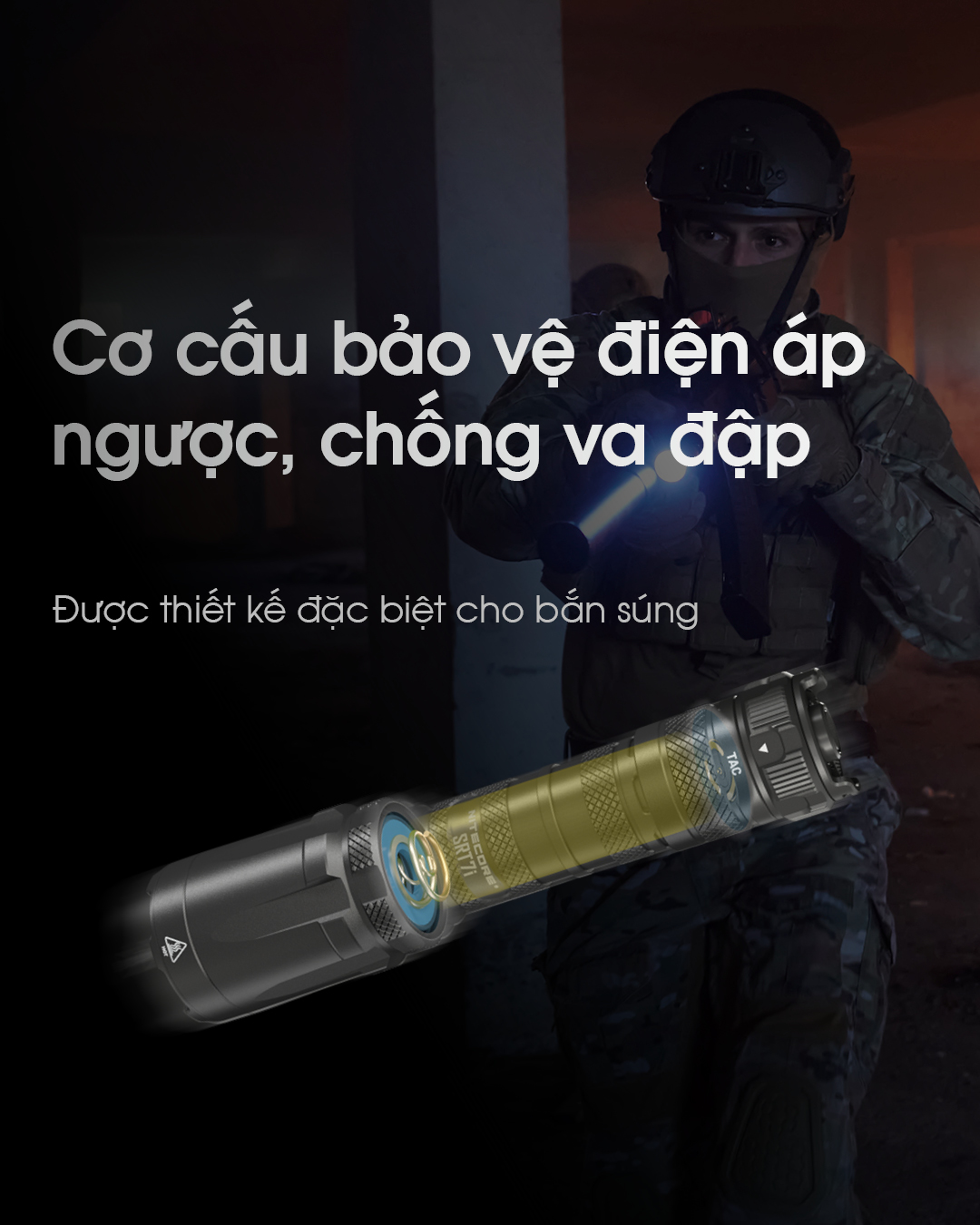 Đèn pin siêu sáng NITECORE SRT7i thiết kế chống điện áp ngược