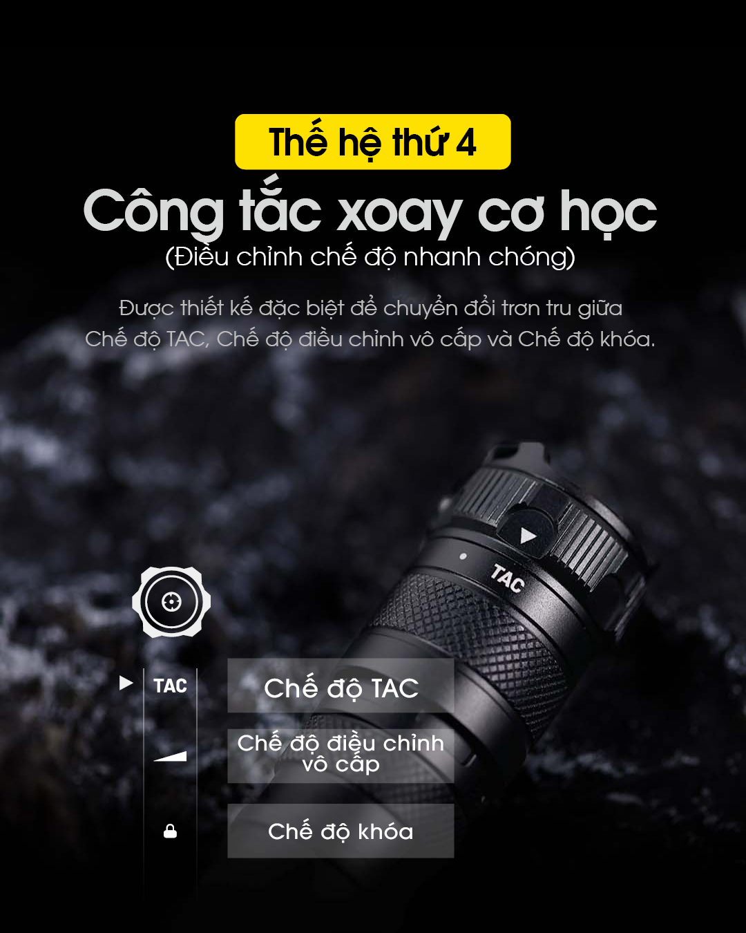 Đèn pin siêu sáng NITECORE SRT7i sử dụng công tắc thế hệ 4